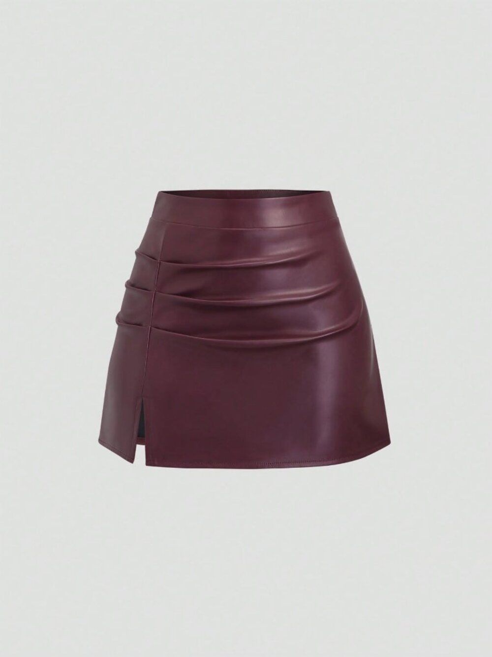 Women's Elegant High Waist Faux Leather Side Slit Flared A-Line Mini Skirt - Picture 1 of 5